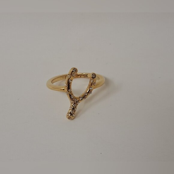 NEW Coach Lucky Pave Wishbone Ring Charm Mini Crystals Size 5 - Picture 1 of 11